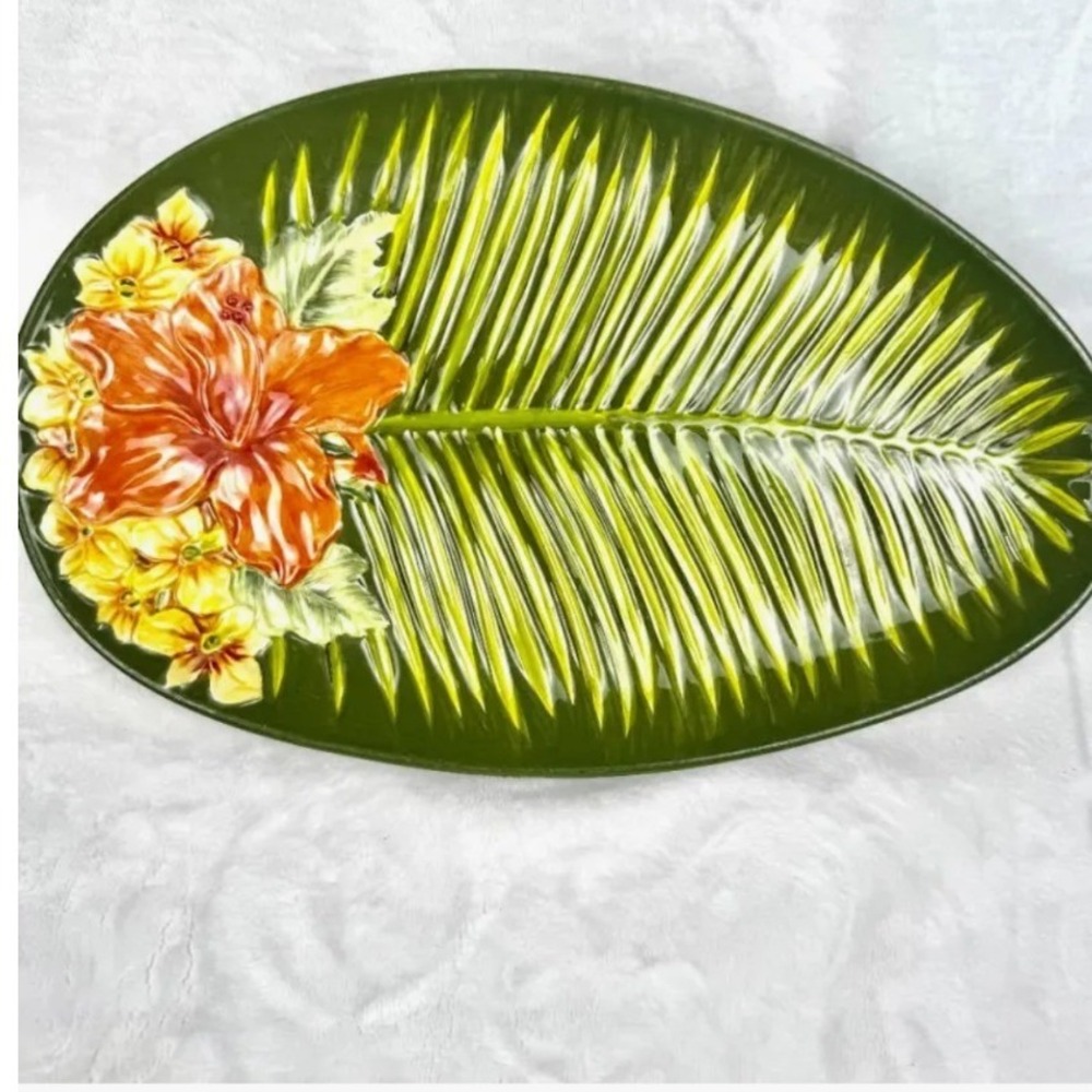Tommy Bahama Paradise Garden Hibiscus Plumeria Serving Platter Tropical 2006